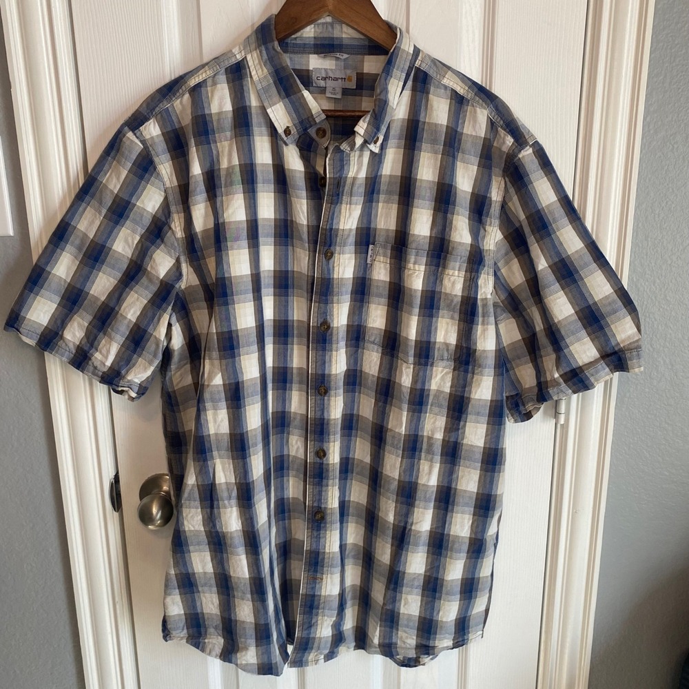 Carhartt Mens XL Relaxed Fit Plaid Short Sleeve Button Up Shirt Work Wear Casual